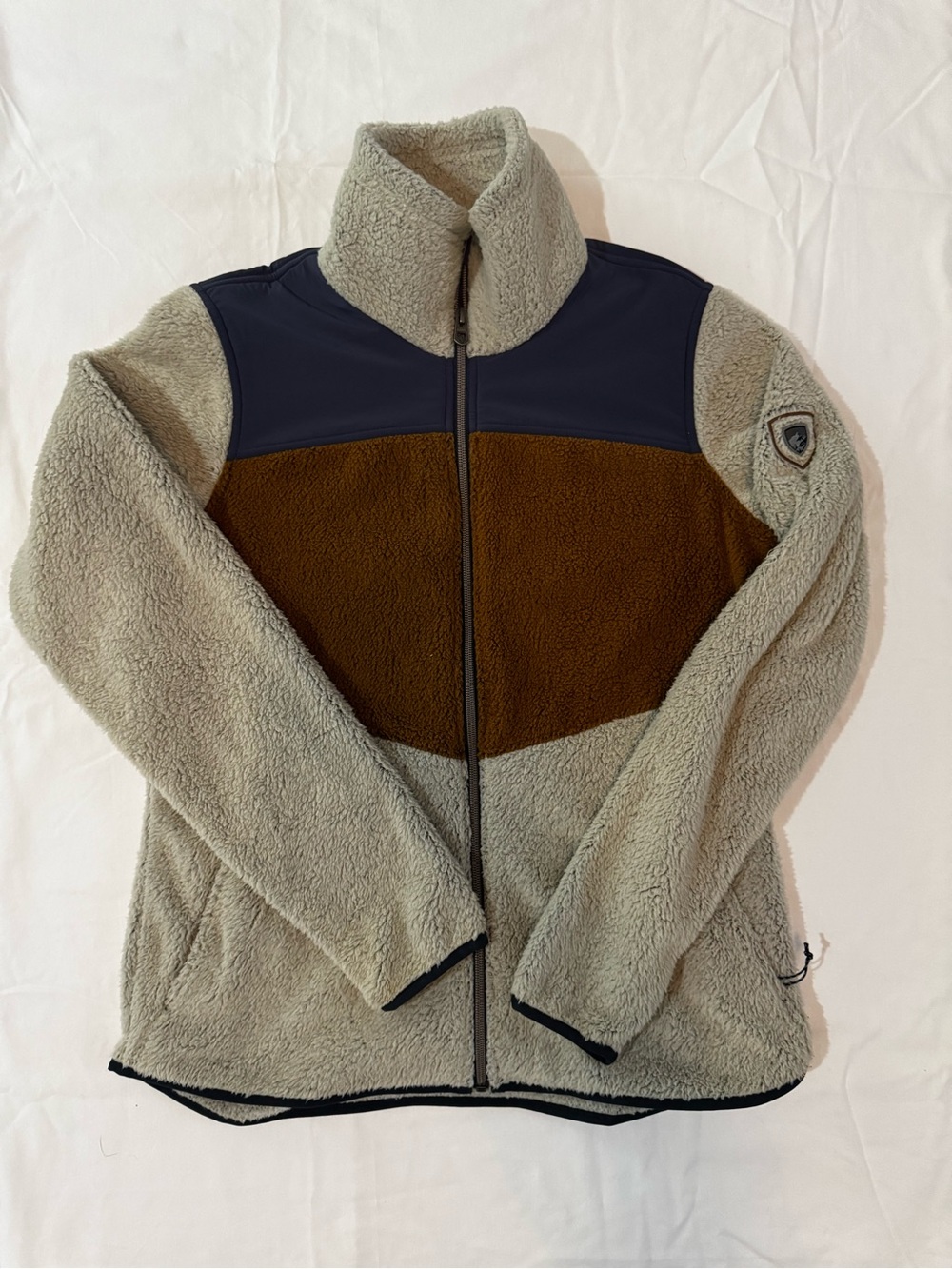 NWT Kuhl Prism Colorblock Teddy Sherpa Fleece Full Zip Jacket M Stone Gorpcore
